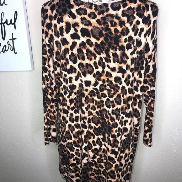 Fascination Leopard Print Black & Brown Tunic Top Size Medium - Picture 4 of 6